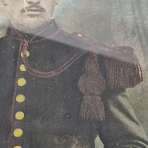 C. Mahillon brass bugle and WW1 infantry signalman portrait