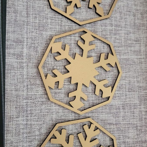 Set of 3 handmade MDF coasters with snowflake design
