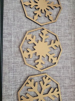 Set of 3 handmade MDF coasters with snowflake design