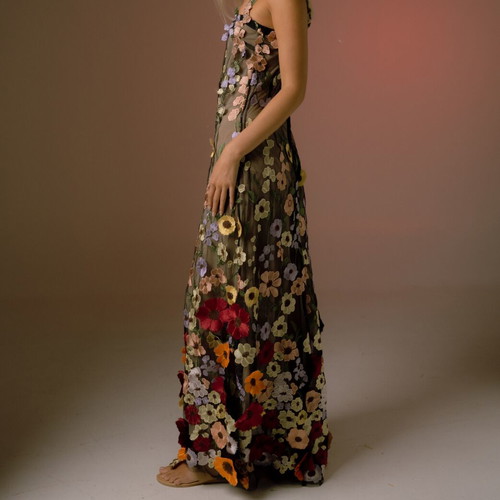 Maxi dress A-Style new, floral 3D lace appliqué, small size