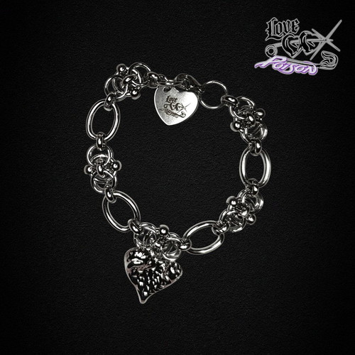 Love X Poison Handmade Stainless Steel Silver Chainmail Bracelet with Heart Charm