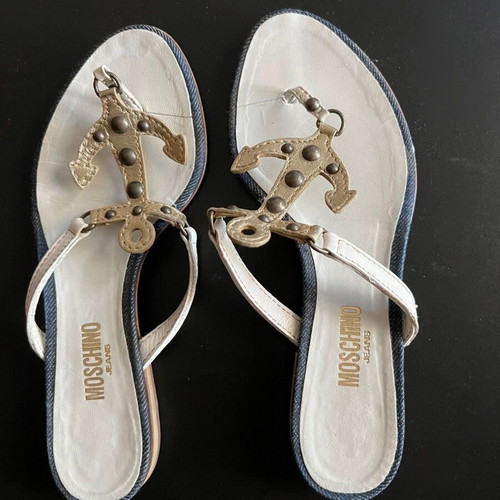 Moschino Jeans sandals white and gold leather like new, size 37
