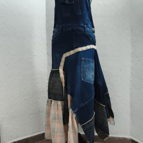 Handmade upcycled Y2K denim salopette dress
