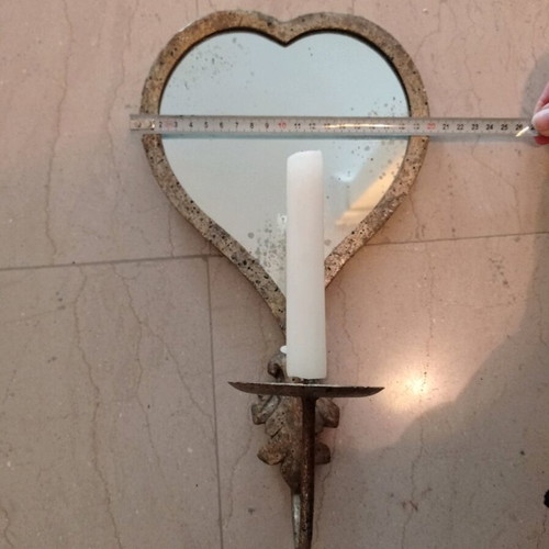 Candle holder with heart-shaped mirror, Italian, like new