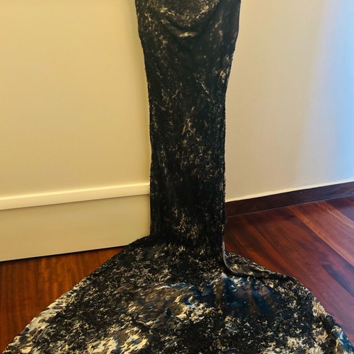 Hunza maxi dress like new, gray, silk with embroidery