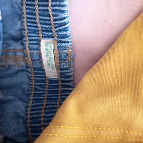 Benetton baby set 6-9m like new with denim shorts and mustard t-shirt