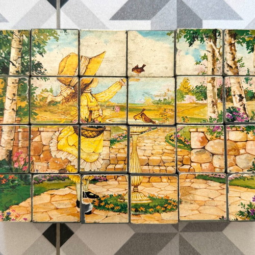 Vintage Sarah Kay Educational Puzzle with 24 Cubes used
