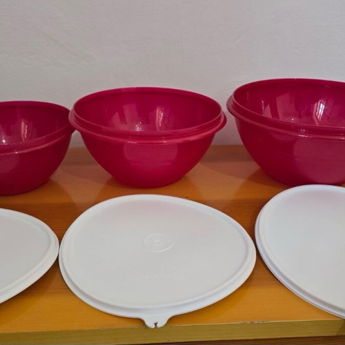 Tupperware Wonderlier bowl set new, burgundy with glossy interior