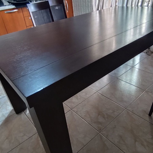 Dining set 100x190 with six chairs wenge solid wood modern design and extension wood like new
