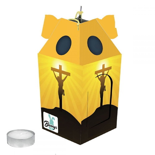 Lantern with candle new 21x10cm cross design