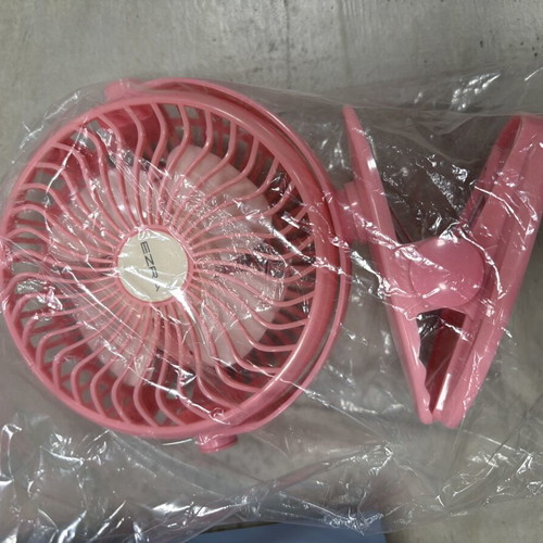 Portable pink fan with clip, new