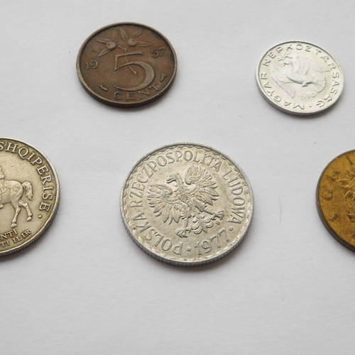 Coins of Albania, Austria, Poland, Netherlands, Hungary used, pack of 5