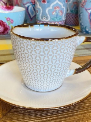 Cups with saucers for double Greek coffee and tea, new, earthenware, set of 2