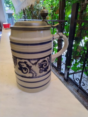 König Pilsener German Beer Stein ceramic mug with pewter lid