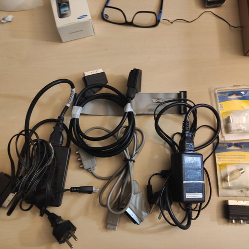 Various cables and adapters used
