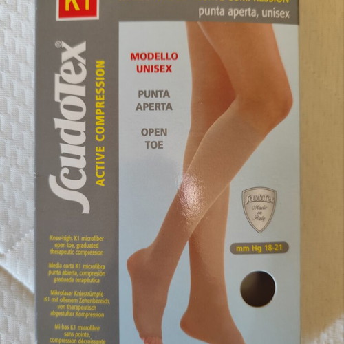 ScudoTex K1 open toe compression socks like new, beige, knee-high