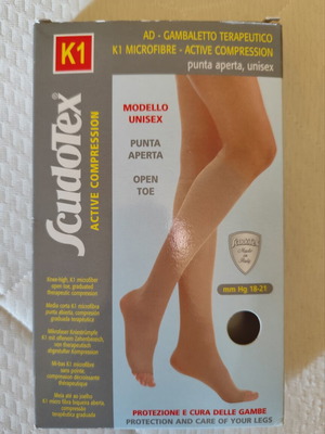 ScudoTex K1 open toe compression socks like new, beige, knee-high