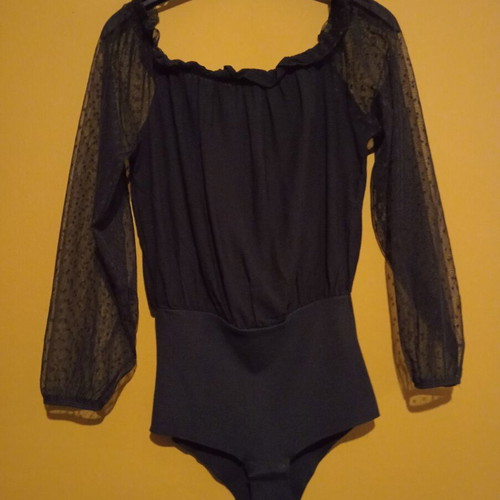Tezenis bodysuit blouse with transparent mesh sleeves size S new black