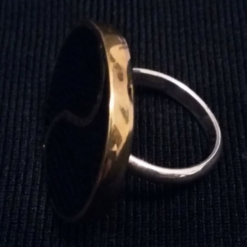Yin Yang ring silver 925 with copper and black enamel, handmade