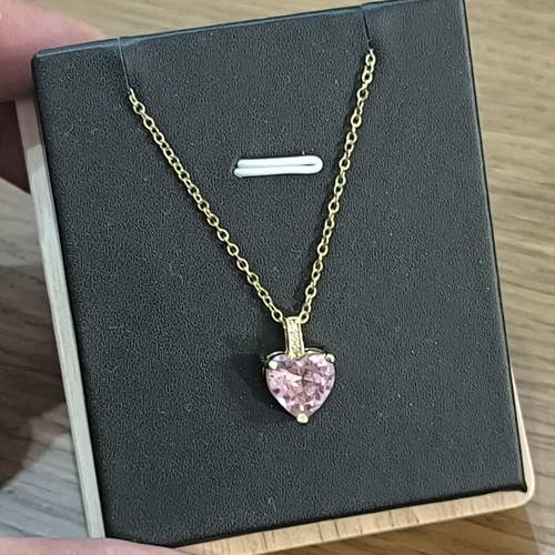 Necklace with Pink Heart and Gold Tone, Elegant Women's Jewelry