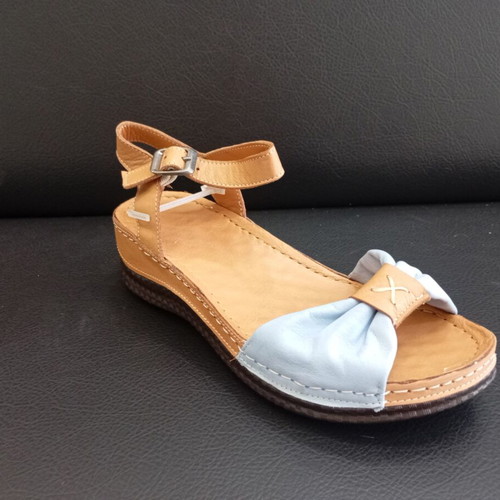 Leather platform sandals new, soft sole, blue and brown