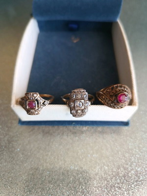 Gold rings 14 K used, 3 pcs, 2 rubies and 41 brilliants