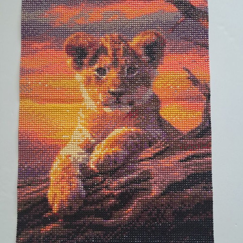 Diamond Art lion cub at sunset picture
