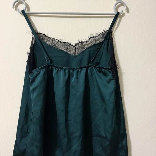 Satin lingerie top emerald green with black lace