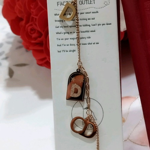 Stainless Steel Bracelet with Letter D and Infinity New, Gold Color