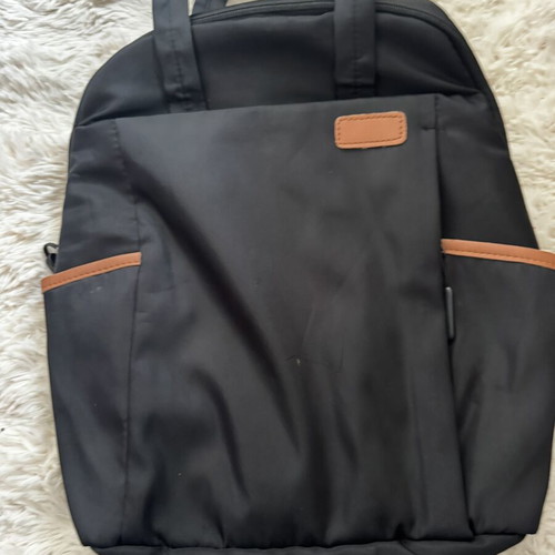Laptop bag backpack used, black with brown accents