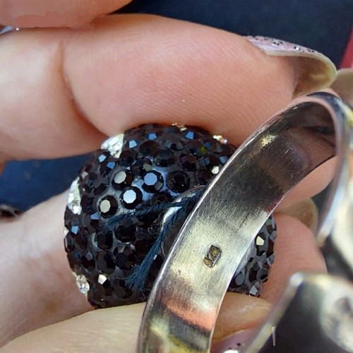 Ασημένιο δαχτυλίδι 925 με κρύσταλλα Swarovski σαν καινούργιο, μαύρο και άσπρο