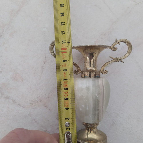 Decorative amphora from brass and onyx like new, 11 cm height