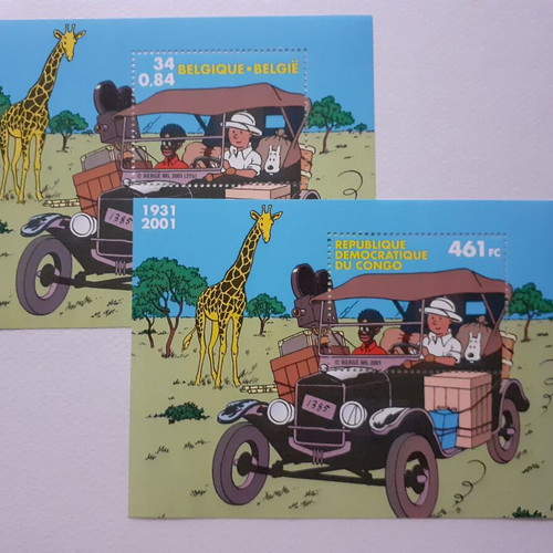 Tintin in Congo Stamp Sheet Block Set MNH 1931-2001 Congo & Belgium