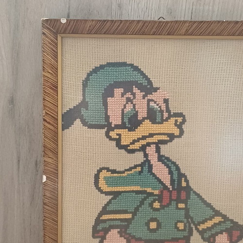 Donald Duck vintage handmade embroidered frame used