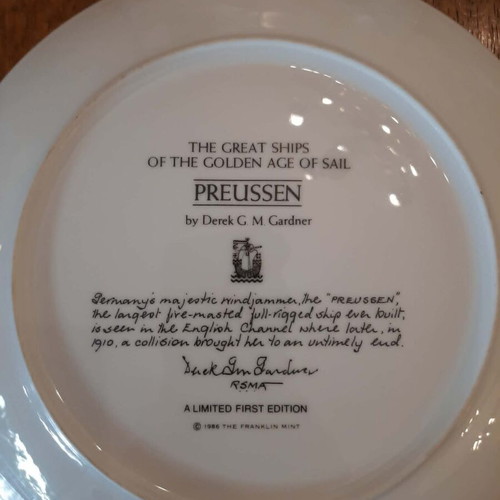 Set of 3 large collectible porcelain plates with 18th century sailing ship illustrations