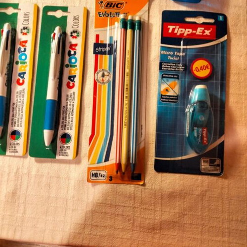Stationery set with pens, pencils, correction tape, sharpener and eraser