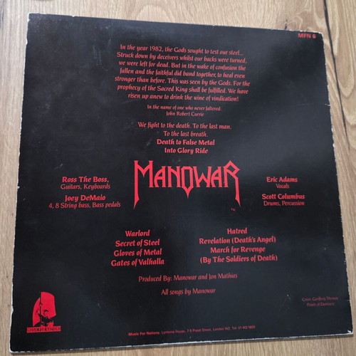 Manowar Into Glory Ride vinyl used, Metal