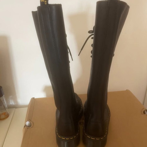 Dr Martens Over The Knee Leather Platform Boots New Size 37 Black