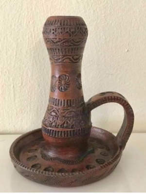 Handmade carved clay candle holder new