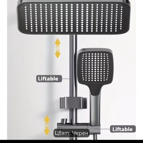 Modern black shower set with overhead and handheld sprayer
