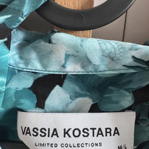 Vassia Kostara Floral Mini Dress New M/L, Black and Turquoise