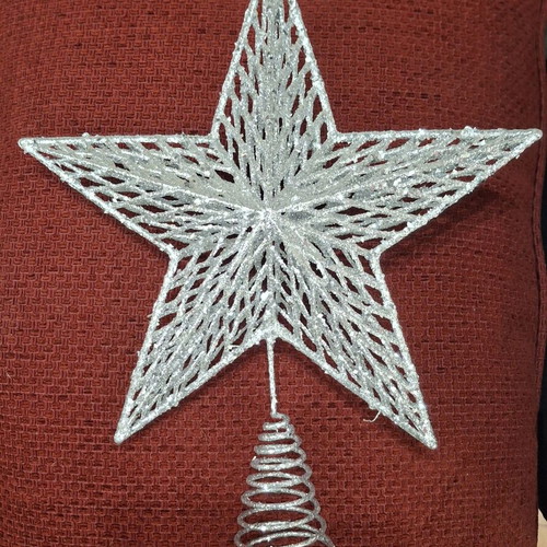 Large silver glitter hollow Christmas tree star topper
