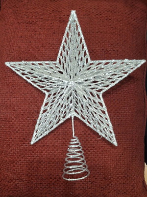 Large silver glitter hollow Christmas tree star topper