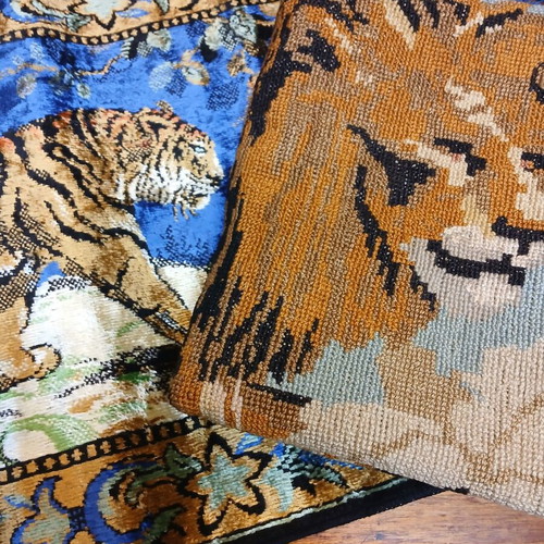 Tapestry and embroidery used, pack of 2 with tiger and lion design