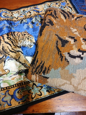 Tapestry and embroidery used, pack of 2 with tiger and lion design