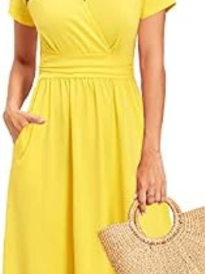 New shows plus size yellow short sleeve dress