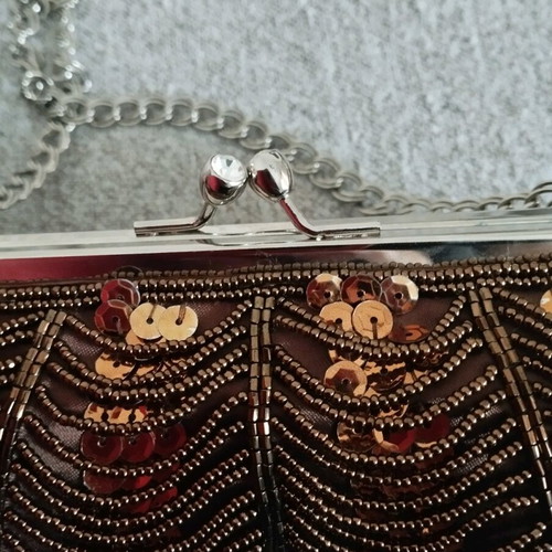 Vintage bag used, brown and bronze with beads