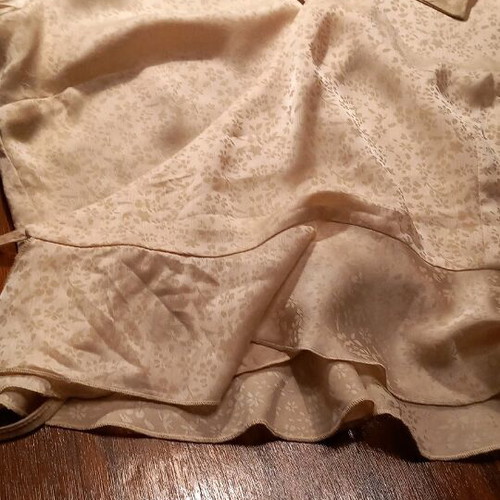 Satin wrap shirt medium champagne color with print