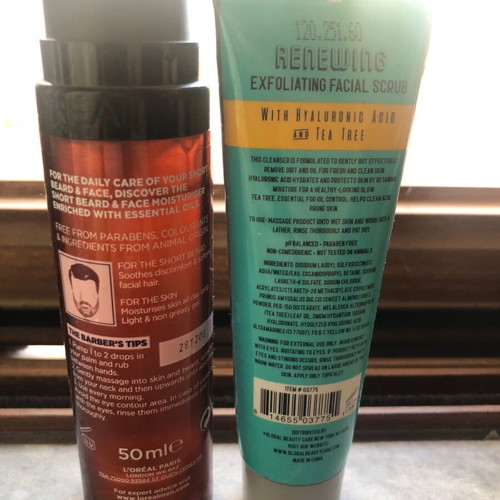 L’Oréal Barberclub and The Nobleman scrub beard care used pack