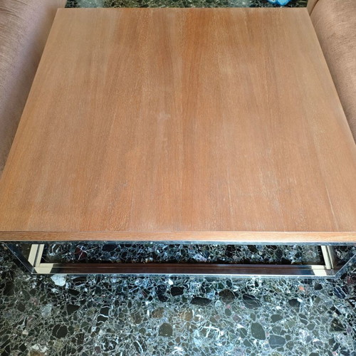 Wooden coffee table with metal base, 127x127 cm